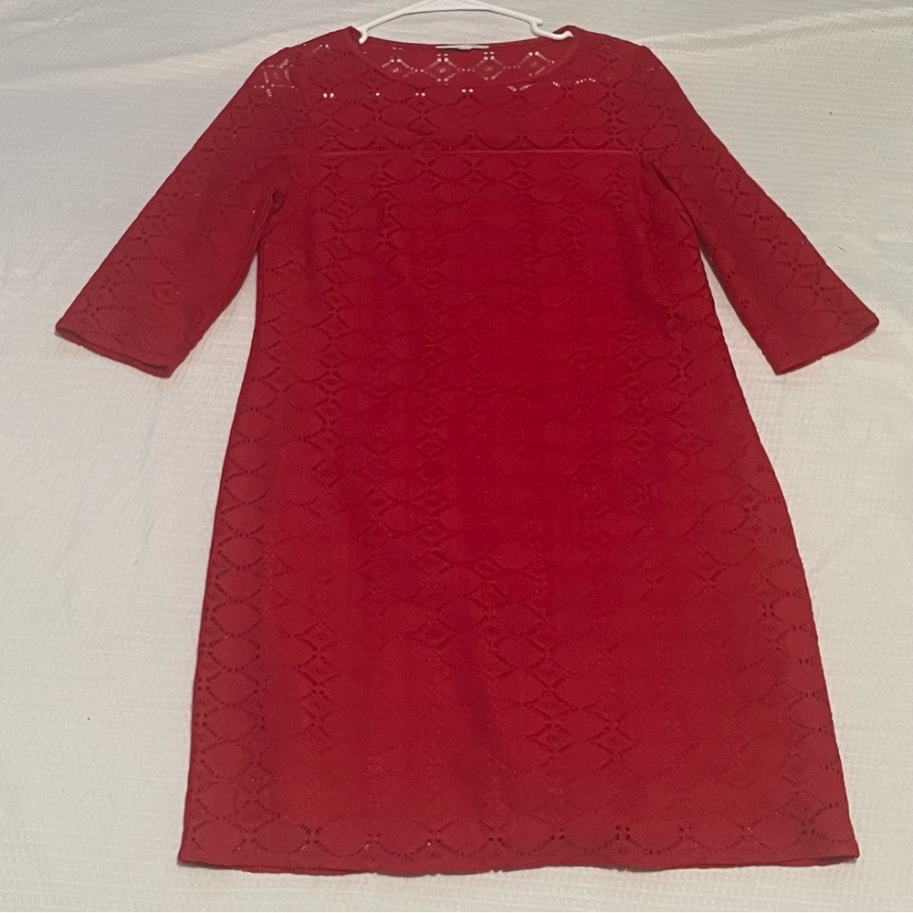 Sandra Darren Red Lace Long Sleeve Dress